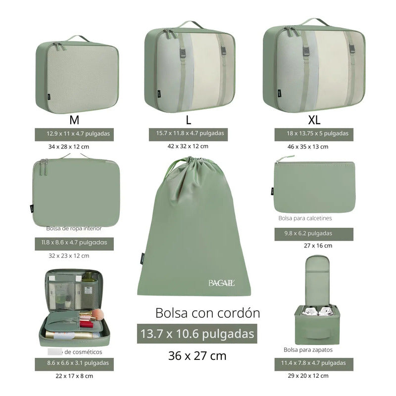 Juego De 8 Cubos Organizadores De Equipaje Verde Matcha Matcha Green