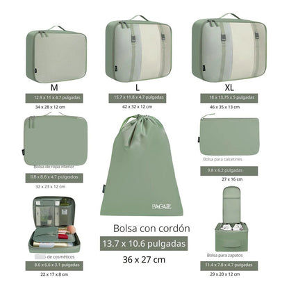 Juego De 8 Cubos Organizadores De Equipaje Verde Matcha Matcha Green