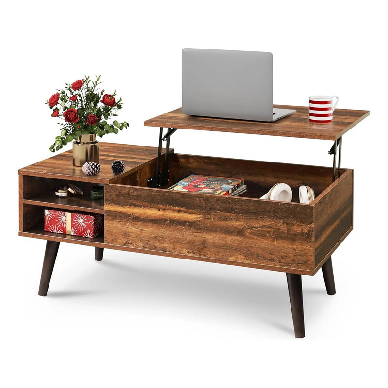 Mesa De Centro Elevable Moderna Con Almacenamiento Marrón Marrón Retro