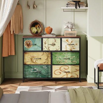 Mueble De Tv 7 Cajones Mesa Consola Para Tv 45 Pulgadas Pintado Floral