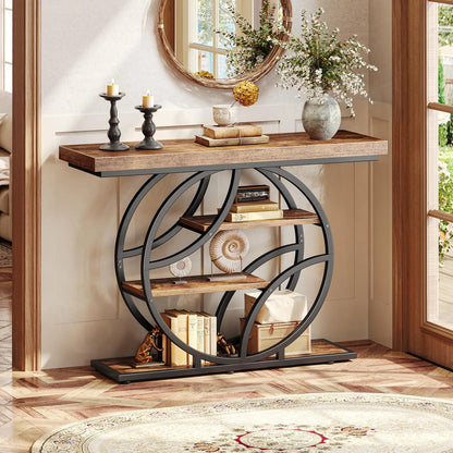 Mesa De Entrada Rústica 105 Cm Con Estantes Y Diseño Moderno Marron Rustico