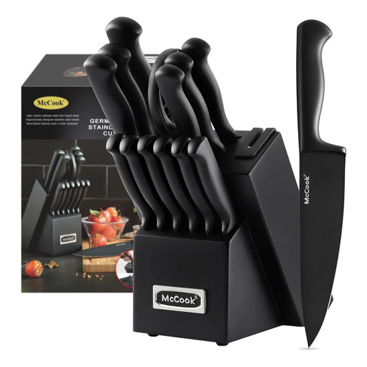 Juego De Cuchillos De Acero Inoxidable 8 Piezas Con Afilador Negro/negro