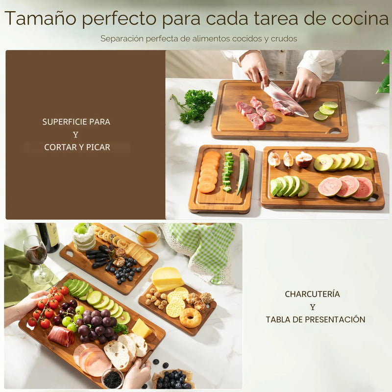 Juego De Tablas De Cortar De Bambú Con Soporte Y Ranuras Nombre Del Diseño Carbonized Bamboo