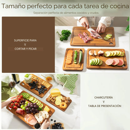 Juego De Tablas De Cortar De Bambú Con Soporte Y Ranuras Nombre Del Diseño Carbonized Bamboo