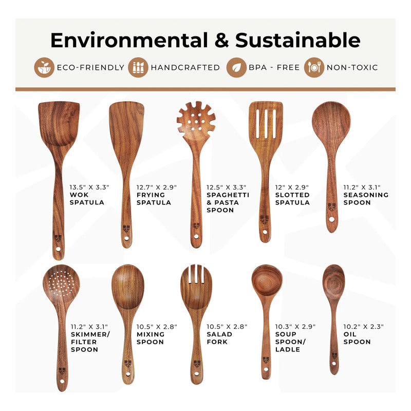 Cuchara De Madera 10 Piezas Juego Utensilios De Cocina Resis Madera De Teca