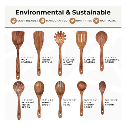 Cuchara De Madera 10 Piezas Juego Utensilios De Cocina Resis Madera De Teca