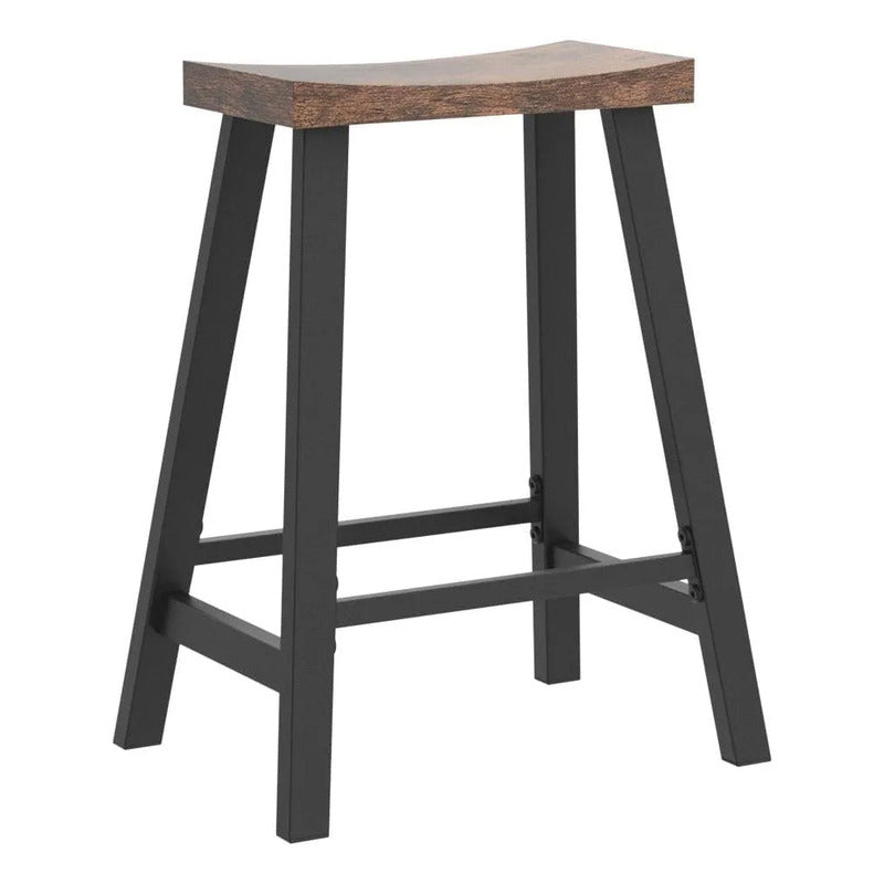 Juego De 2 Taburetes De Bar Industriales Altura 60 Cm Marrón Marrón Rústico
