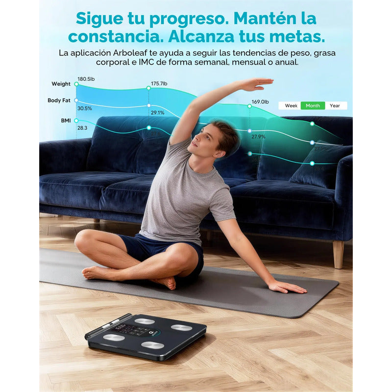 Báscula Inteligente De Baño 8 Electrodos 50 Métricas Imc Gra Azul Oscuro Voltaje