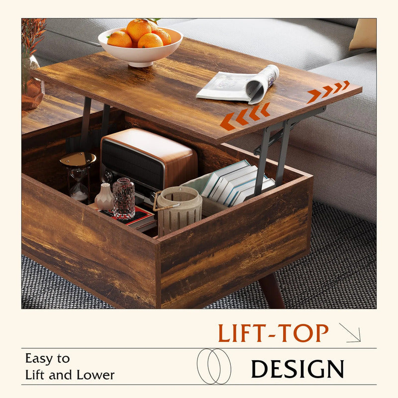 Mesa De Centro Elevable Moderna Con Almacenamiento Marrón Marrón Retro