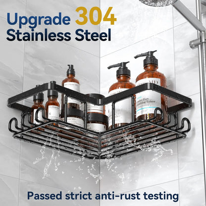 Organizador De Ducha Esquina Acero Inoxidable 12 Ganchos Neg Negro
