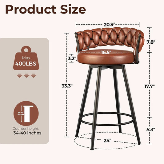 Taburetes De Bar Marrones De Piel Sintética Set De 2 Marrón (brown 02)