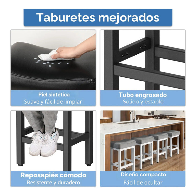 Taburetes De Bar Modernos Altura 60 Cm Cuero Sintético Negro Acabado De La Estructura Color Del Asiento