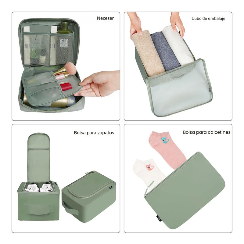 Juego De 8 Cubos Organizadores De Equipaje Verde Matcha Matcha Green
