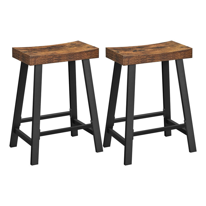 Juego De 2 Taburetes De Bar Industriales Altura 60 Cm Marrón Marrón Rústico