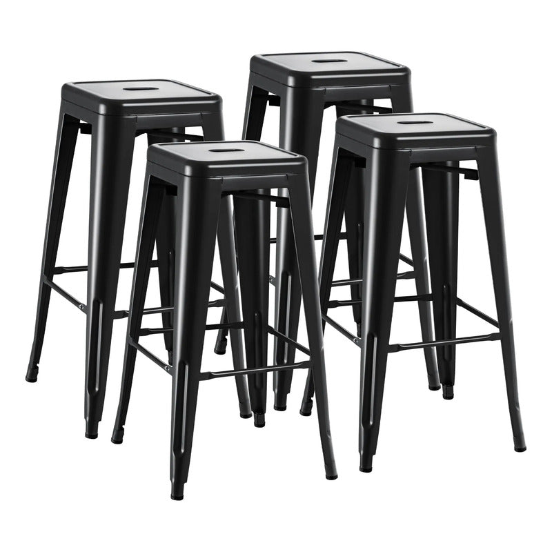 Juego De 4 Taburetes De Bar Metálicos Apilables Negros 76 Cm Negro Oscuro