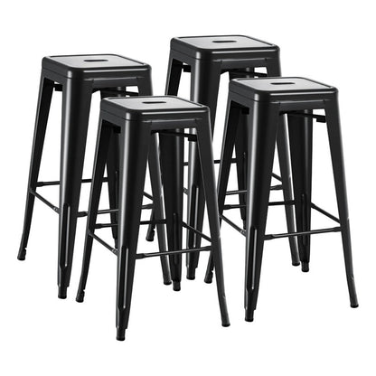 Juego De 4 Taburetes De Bar Metálicos Apilables Negros 76 Cm Negro Oscuro