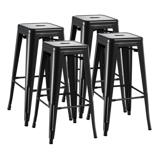 Juego De 4 Taburetes De Bar Metálicos Apilables Negros 76 Cm Negro Oscuro