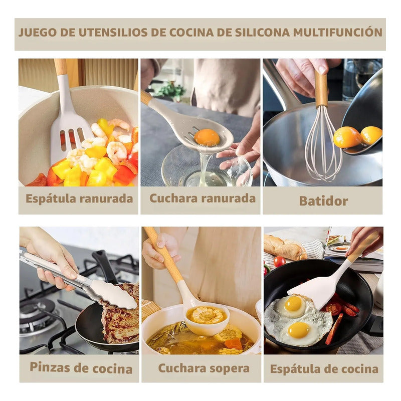 Juego De Utensilios De Cocina 24 Piezas Silicona Resistente Caqui
