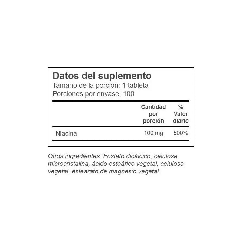 Niacina Vitamin B3 100 Mg 100 Tablets Solgar Sin Sabor