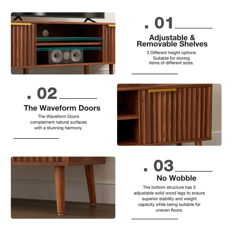 Soporte De Tv Moderno Para Sala Con Estantes Y Cajones 65 Pu Nogal