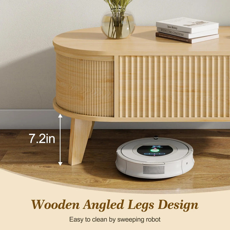 Mesa De Centro Ovalada Moderna Con Tapa Elevable Y Almacenam Natural