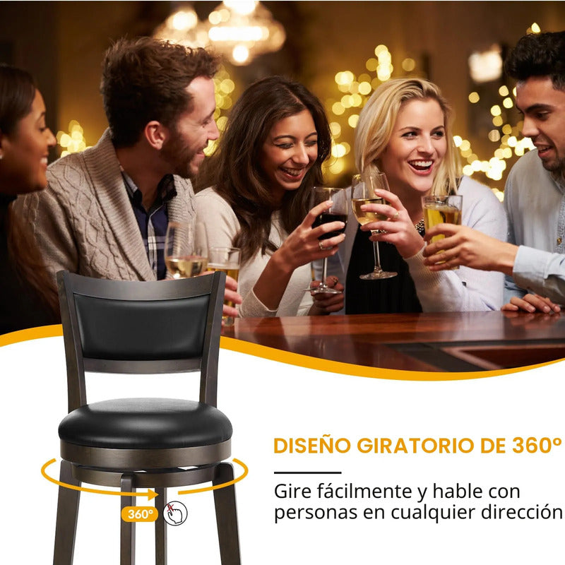 Juego De 2 Taburetes De Bar Giratorios 76 Cm Piel Sintética Negro