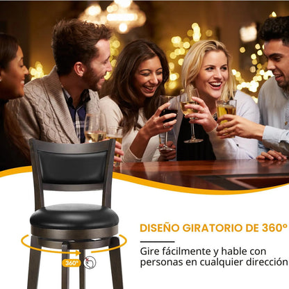 Juego De 2 Taburetes De Bar Giratorios 76 Cm Piel Sintética Negro