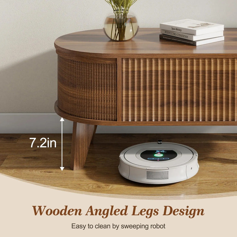 Mesa De Centro Ovalada Elevable Con Almacenamiento Nogal Mod Nogal