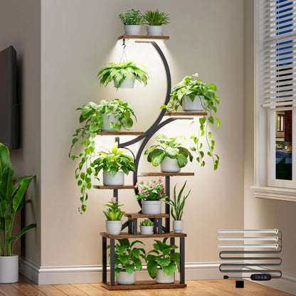 Soporte Para Plantas De Interior Con Luces De Cultivo 8 Nive Marrón Rústico + Negro