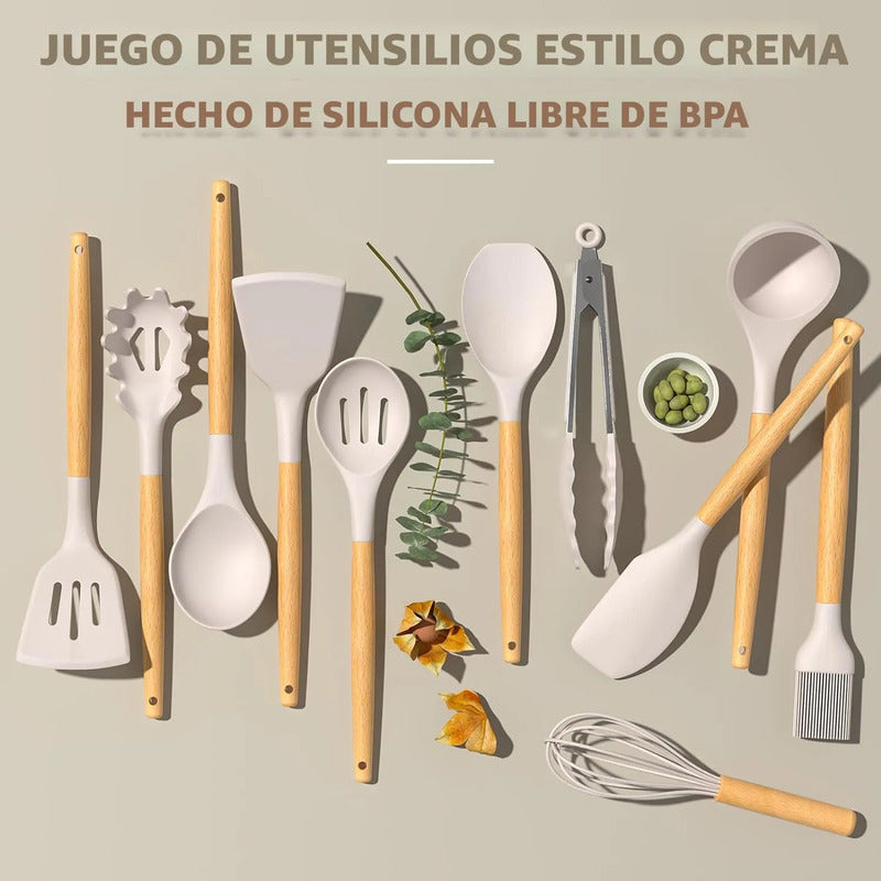Juego De Utensilios De Cocina 24 Piezas Silicona Resistente Caqui
