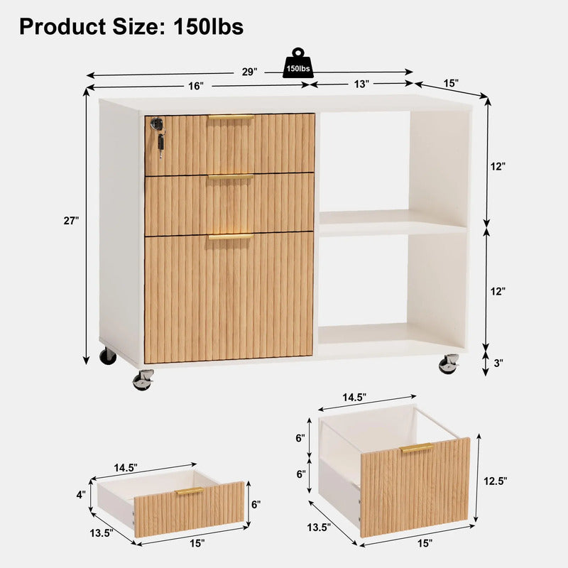Móbile Archivador Lateral De Madera 3 Cajones Para Oficina Oak-white