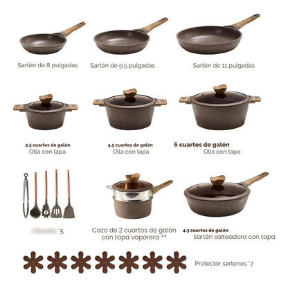 Juego De 26 Ollas Y Sartenes Antiadherentes Para Cocina Marrón