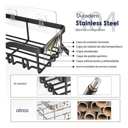 Organizador De Ducha Adhesivo 7 Piezas Acero Inoxidable Sin Negro