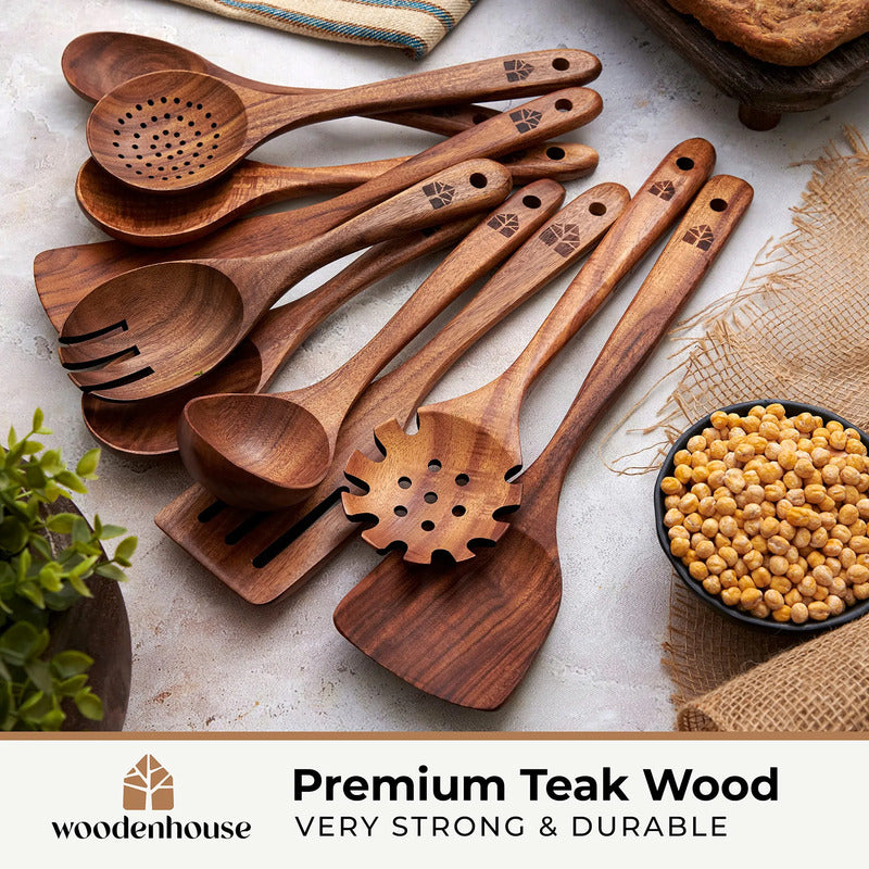 Cuchara De Madera 10 Piezas Juego Utensilios De Cocina Resis Madera De Teca