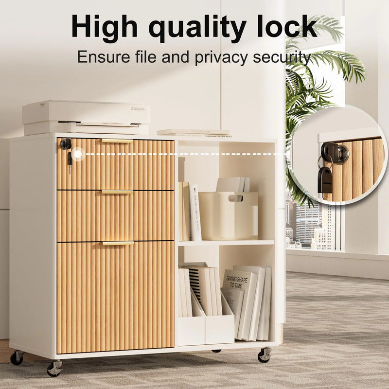 Móbile Archivador Lateral De Madera 3 Cajones Para Oficina Oak-white
