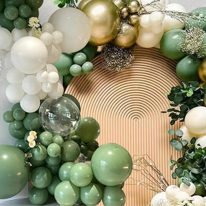 Kit Arco De Globos Verde Blanco Oro 146 Piezas Decoración Fi