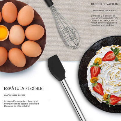 Juego De Utensilios De Cocina De Silicona 33 Piezas Antiadhe Negro