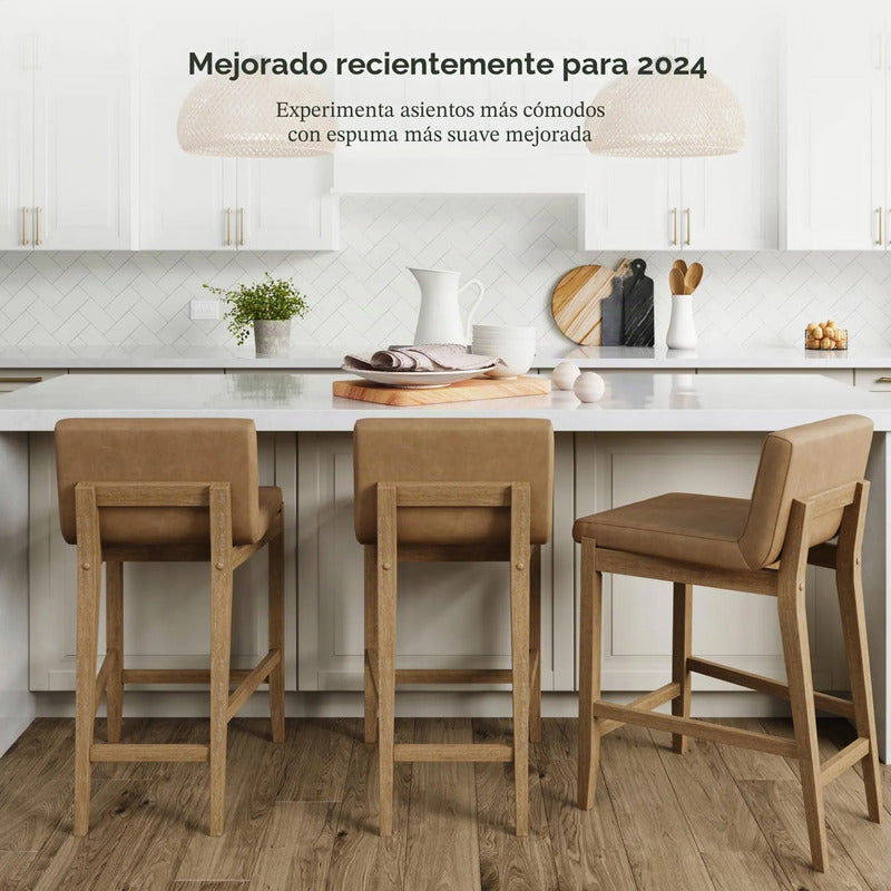 Taburete De Bar Moderno Con Respaldo Piel Sintética Marrón C Acabado De La Estructura Color Del Asiento