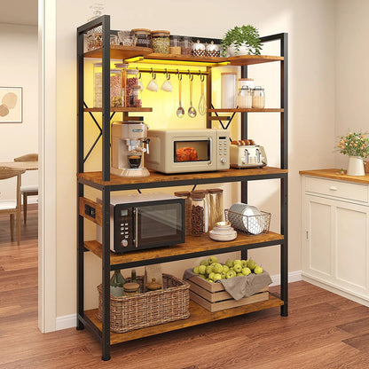 Estante De Cocina 5 Niveles Con Luz Led Y Enchufe Rústico Rustic Brown