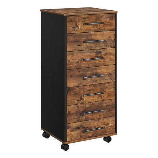 Archivador De 7 Cajones De Madera Para Oficina Y Estudio Rustic Brown + Black