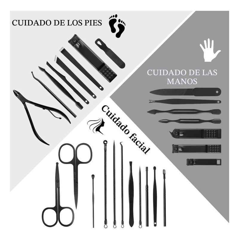 Kit De Manicura Profesional 26 Piezas Acero Inoxidable Negro