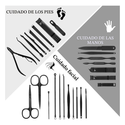 Kit De Manicura Profesional 26 Piezas Acero Inoxidable Negro