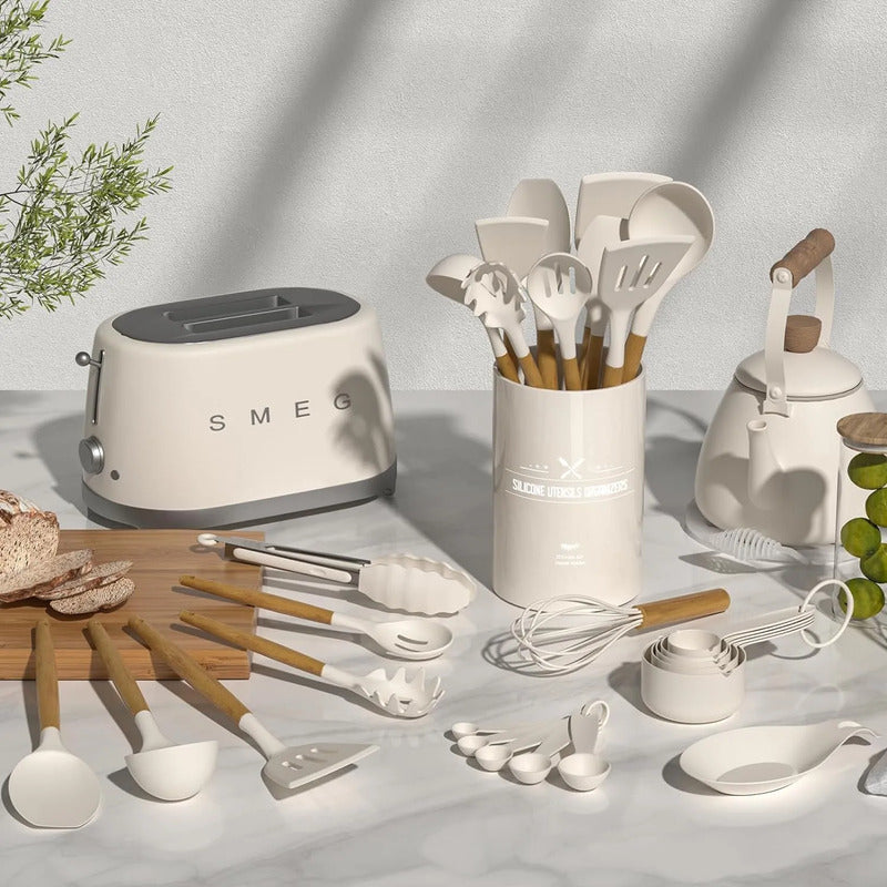 Juego De Utensilios De Cocina 24 Piezas Silicona Resistente Caqui