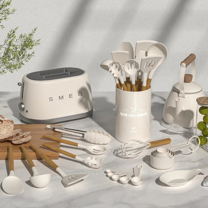 Juego De Utensilios De Cocina 24 Piezas Silicona Resistente Caqui