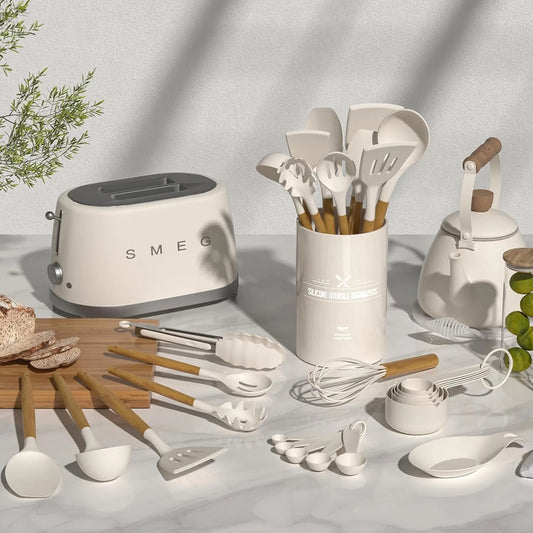 Juego De Utensilios De Cocina 24 Piezas Silicona Resistente Caqui