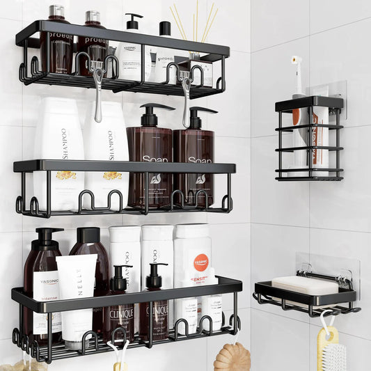 Organizador De Ducha 5 Pack Sin Taladrar Capacidad Extra Gra Black