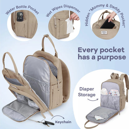 Mochila Para Pañales Impermeable Con Cambiador Y 17 Bolsillo Arcilla Diseño De La Tela