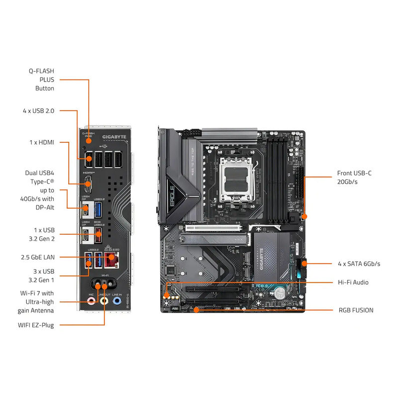 Tarjeta Madre Gigabyte X870 Eagle Wifi7 Am5 Ddr5 Pcie 5.0 Color Negro