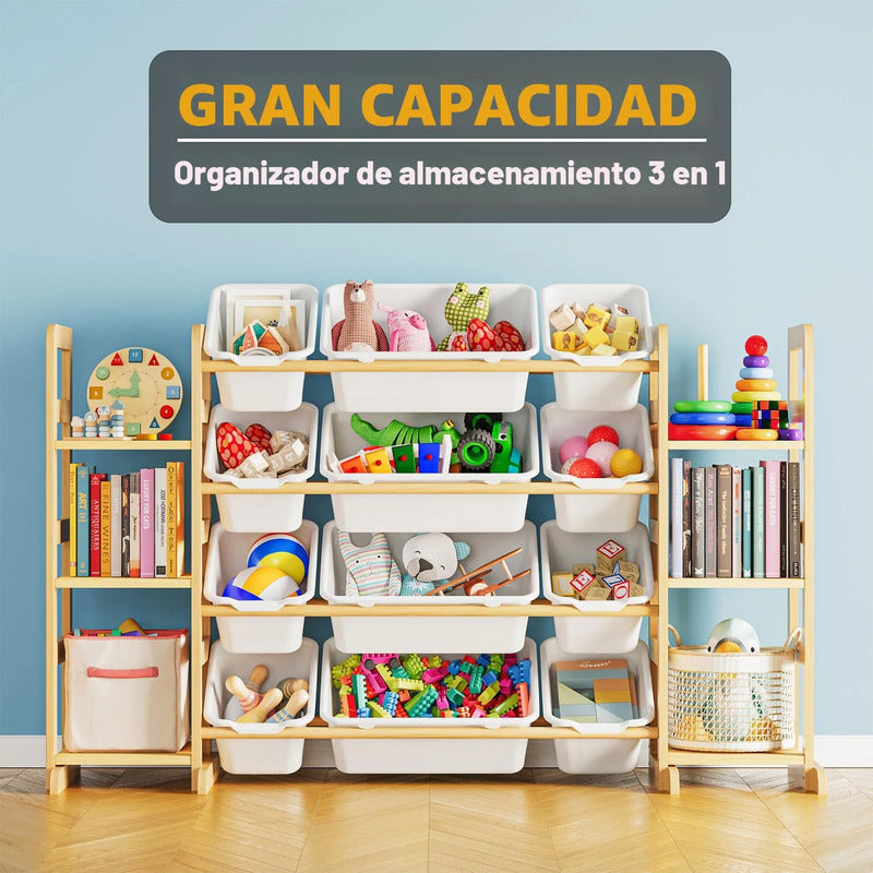 Organizador De Juguetes 6 Estantes 12 Contenedores Para Sala Blanco