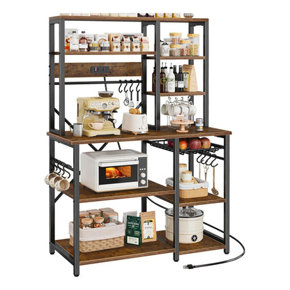 Estante De Cocina Grande Con Tomas De Corriente Y 6 Niveles Marrón Rústico
